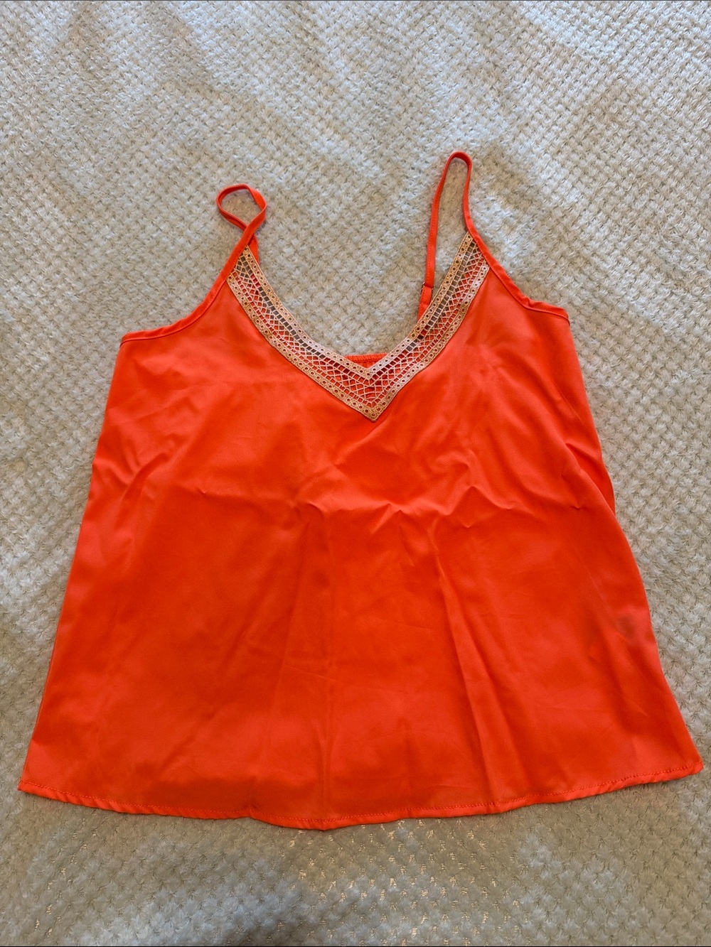 SHEIN Bright Orange Lace V‑Neck Satin Camisole